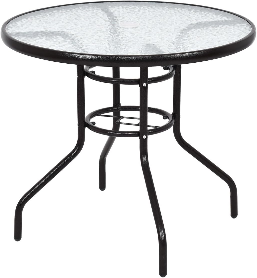 New MTN-G 31 1/2" Patio Round Table Steel Frame Dining Table Patio Furniture Glass Top