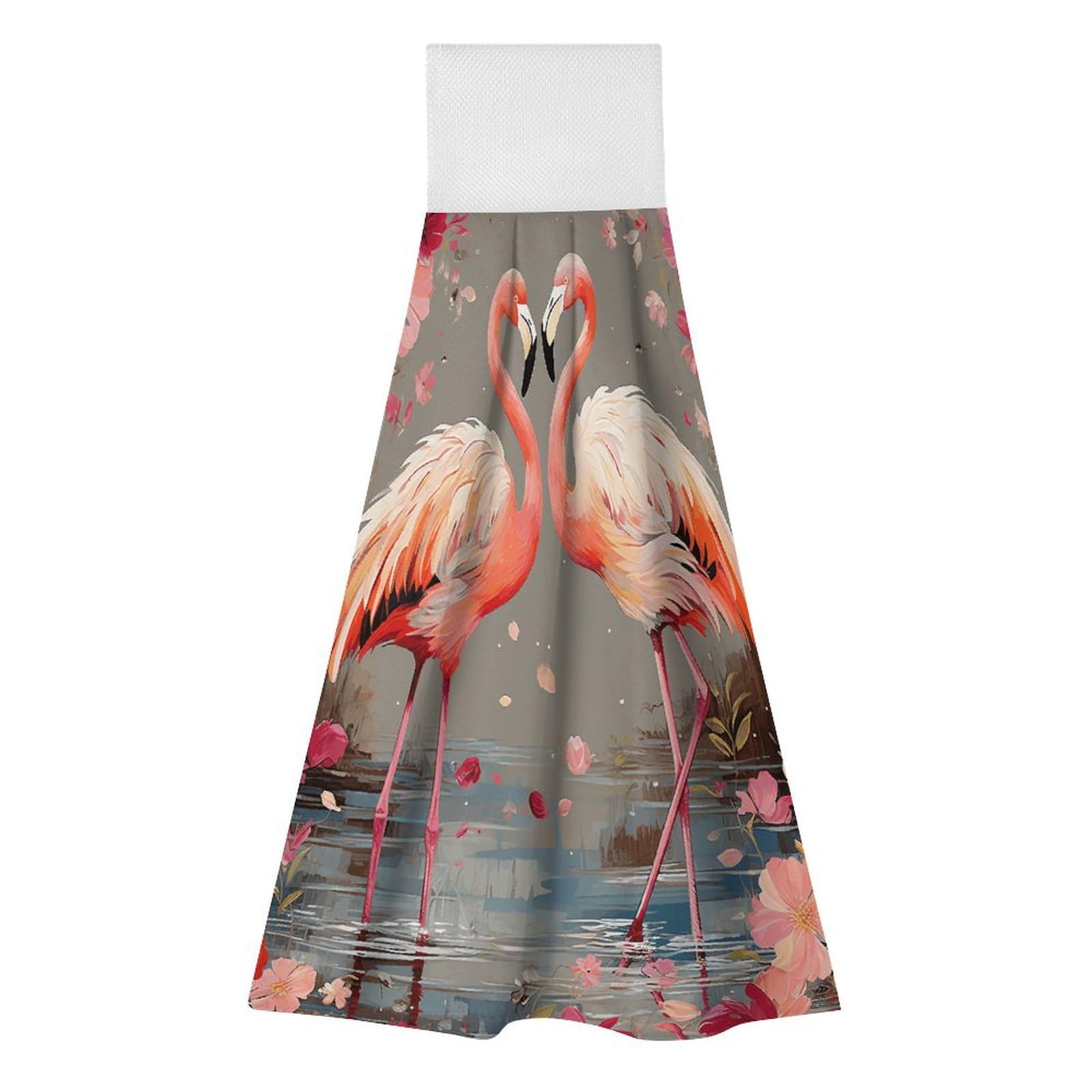 BTCOWZRV Flamingos and Flowers Hanging Kitchen Towels with Loop, 2 PCS Luxury Hand Towels for Bathroom, Soft Microfiber Absorbent Face Towels Quick Dry Cleaning Cloths for Kitchen Dish Towels