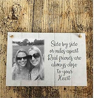 Friend Photo plaque gift sign wooden handmade personalised quote present christmas birthday long distance friends 'Side by side or miles apart Real friend are always close to your heart'