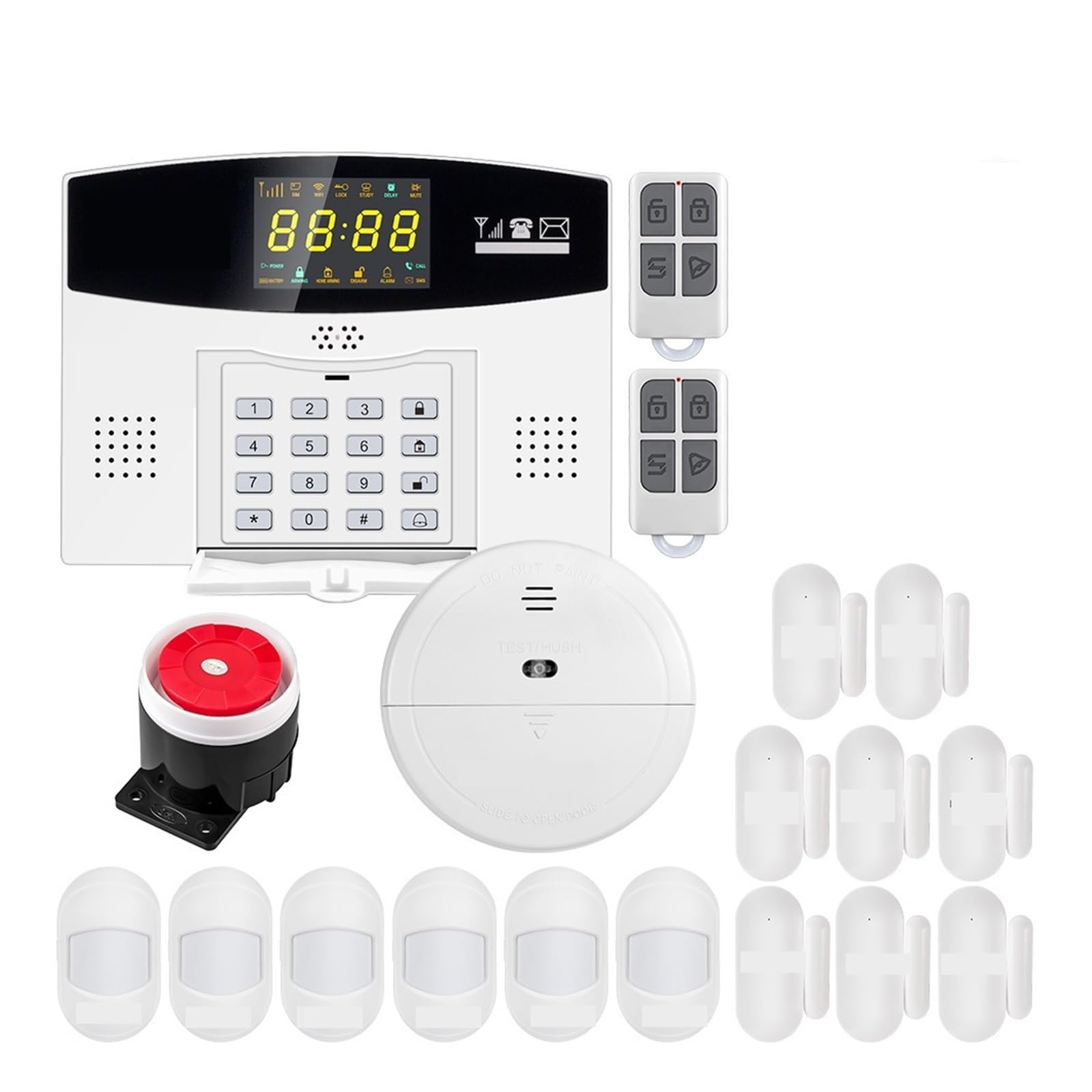Sistema di Allarme di Sicurezza Domestica, di Allarme gsm Smart Allarme antifurto Home Display LCD a Colori Sensore Movimento for la Sicurezza Domestica(Kit 2)