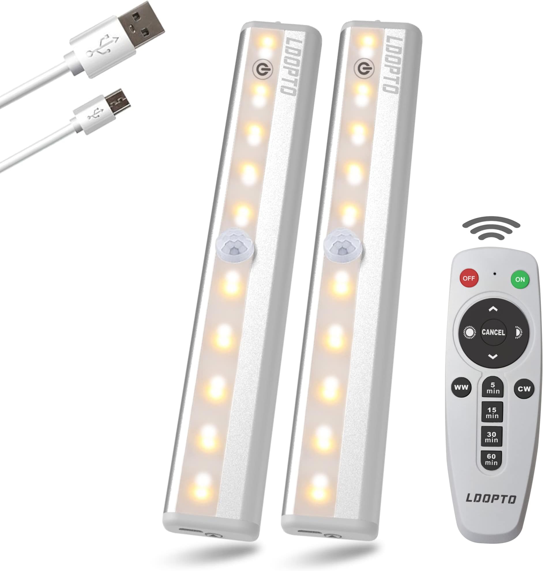 LDOPTO Under Cabinet Kitchen Lights with Remote Dimmable Cupboard Lights Stick On Lights Battery Lights for Hallway Kitchen Bedroom, Multiple Colors 2 Pack