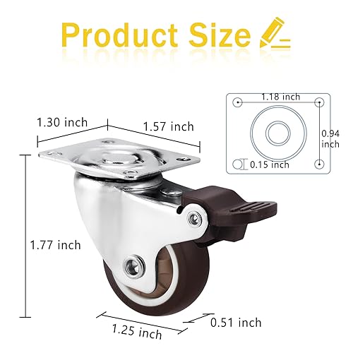 Miniatura 2 de Molen Ruedas giratorias de perfil bajo de 1.25 pulgadas, de goma suave, juego de 4 ruedas giratorias de 360 grados, capacidad total de 150 libras