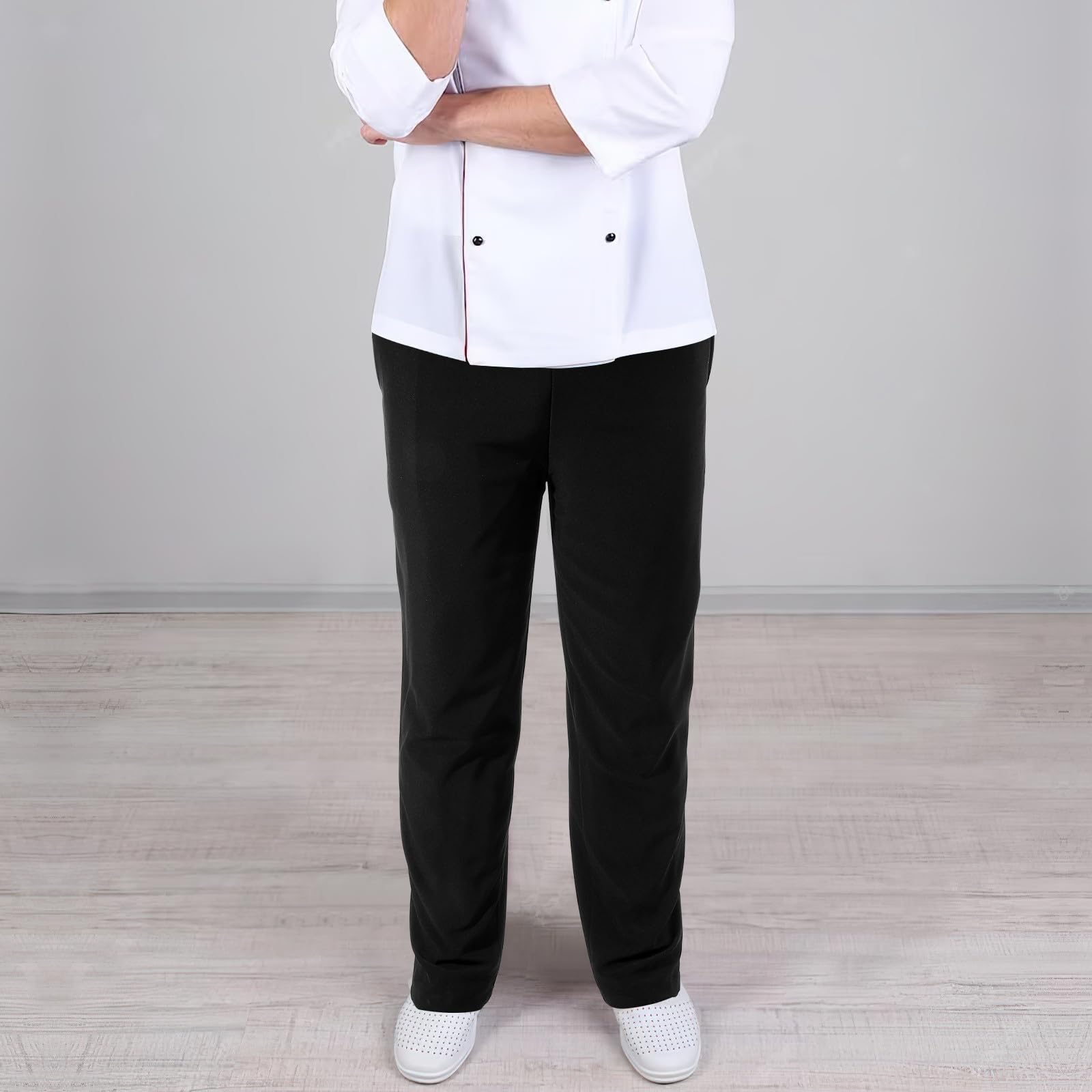 Adorainbow Pantalon Cuisine Noir pour Chef en Polyester-Coton Respirant et Facile à Laver, pour Hôtel et Restaurant, Taille M Confortable et Résistante