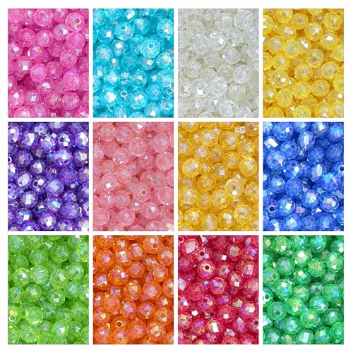 Image of 1200 Pcs Rainbow Crystal Tyre Beads for Bracelet Making Kit, DIY Beads for Jewellery Making Kit, Crafting, Bead Craft, Pearls for Craft - Multicolour - Acrylic - 240g, 8mm