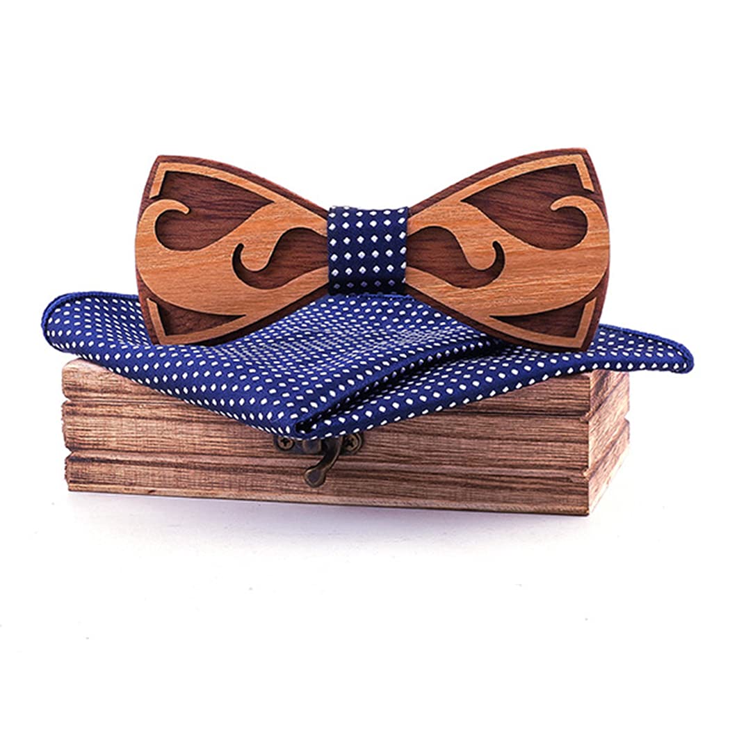 PSZYQF - Papillon in legno, 2 pezzi, con fiocco a farfalla, quadrati, tascabile, fatto a mano, per gli uomini, per regalo, ricevimento, matrimonio