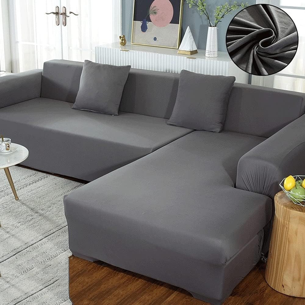Copridivano angolare,Copridivano elasticizzato con penisola,Tessuto in microfibra,Antiscivolo,Antigraffio,Per copridivano chaise longue da soggiorno (light grey, A-A 3 seater 190-225cm)