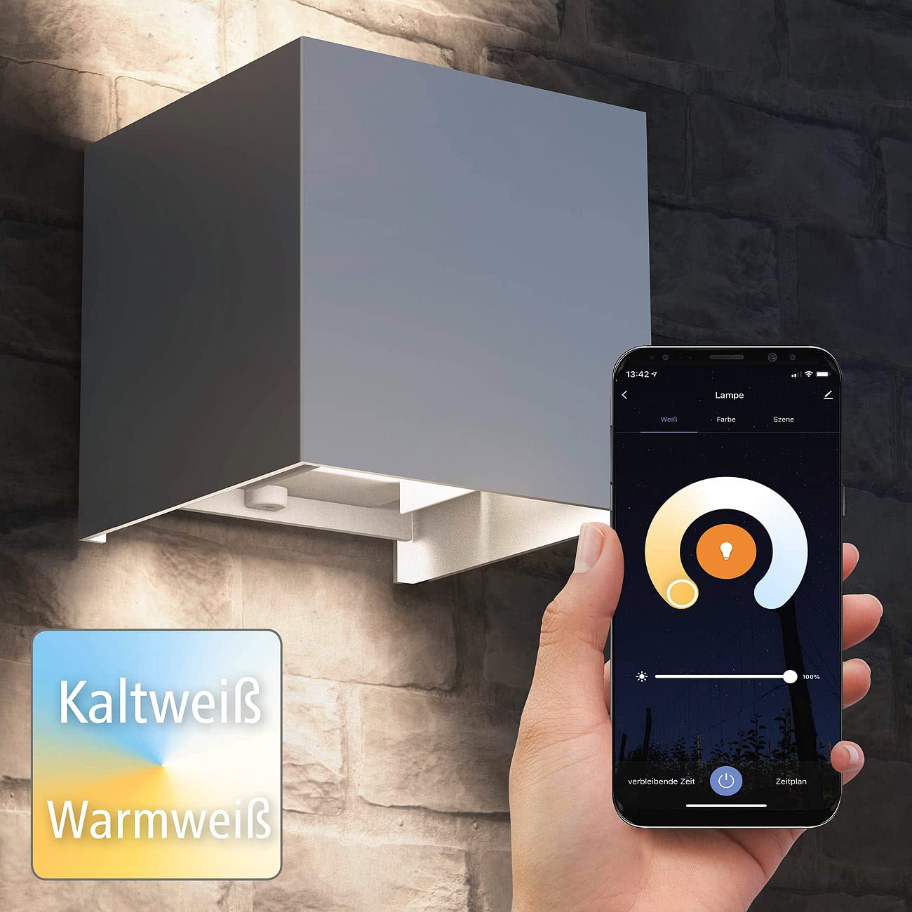 Hama LED Wandleuchte für innen und außen (dimmbare Smart Home Lampe für Alexa und Google Assistant, Sprachsteuerung u. per App, Außenleuchte mit Schutzklasse IP44, 2700K bis 6500K) weiß, 176564
