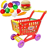 Carrinho de Supermercado com Compras com 12 Frutas e Legumes + Hambúrguer de montar