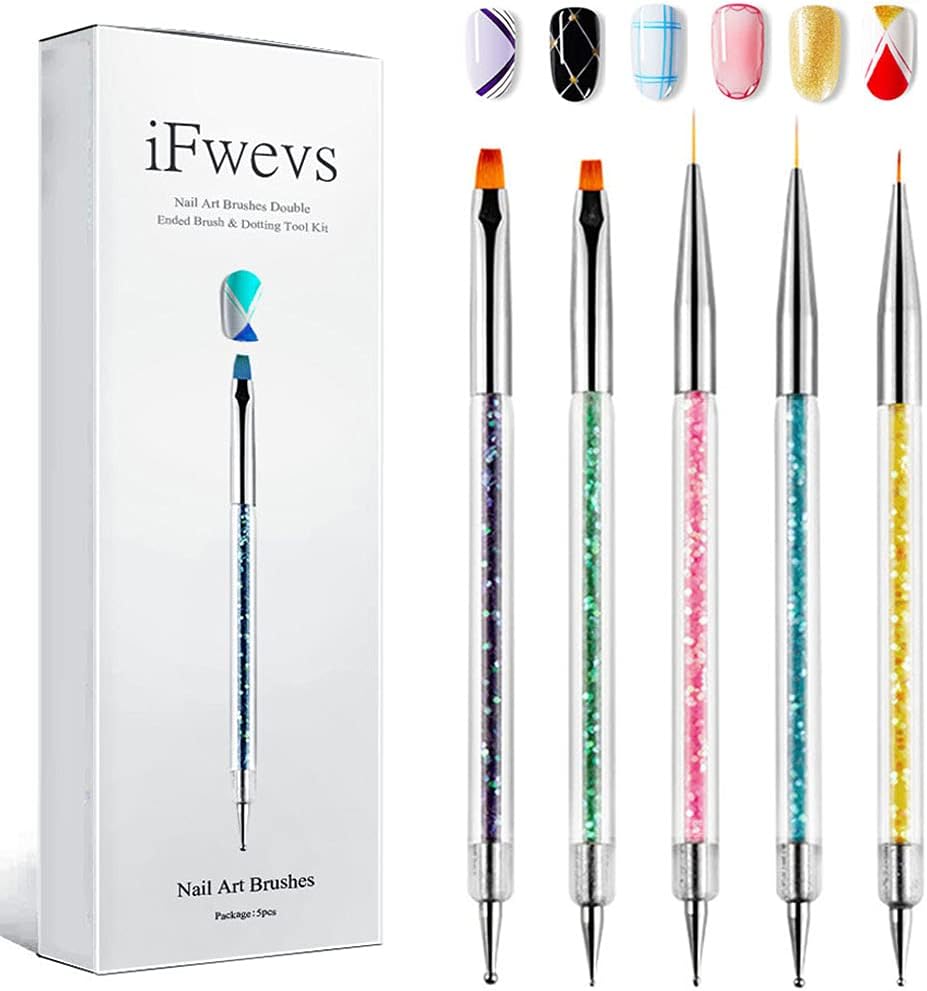 Nail Art Brushes,5pcs Double Ended Brush & Dotting Tool Kit,Including Nail Liner Brush and Nail Dotting Pens for Nail Art Nail Salon