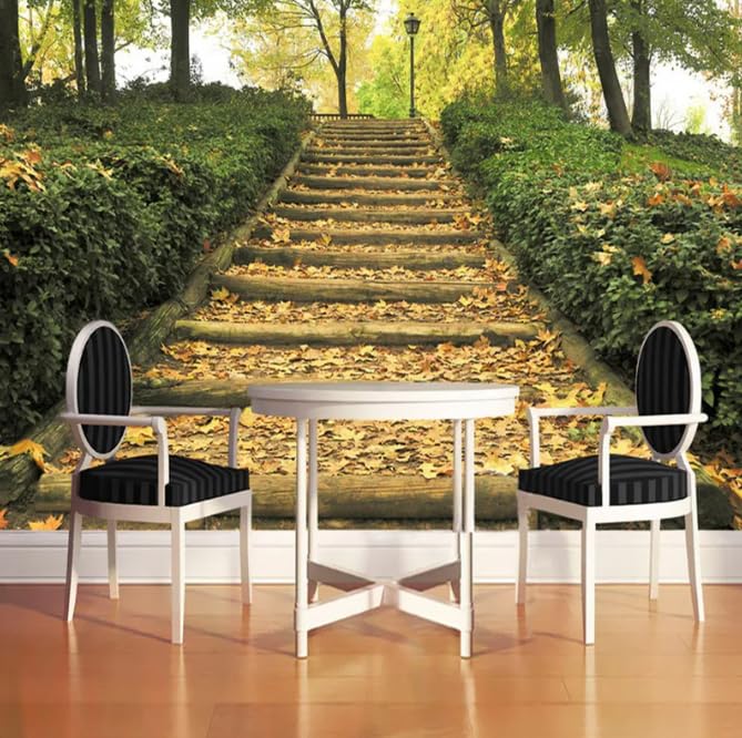 Papier Peint Forêt Escalier Bois - Solution Murale Salon 3D - 3