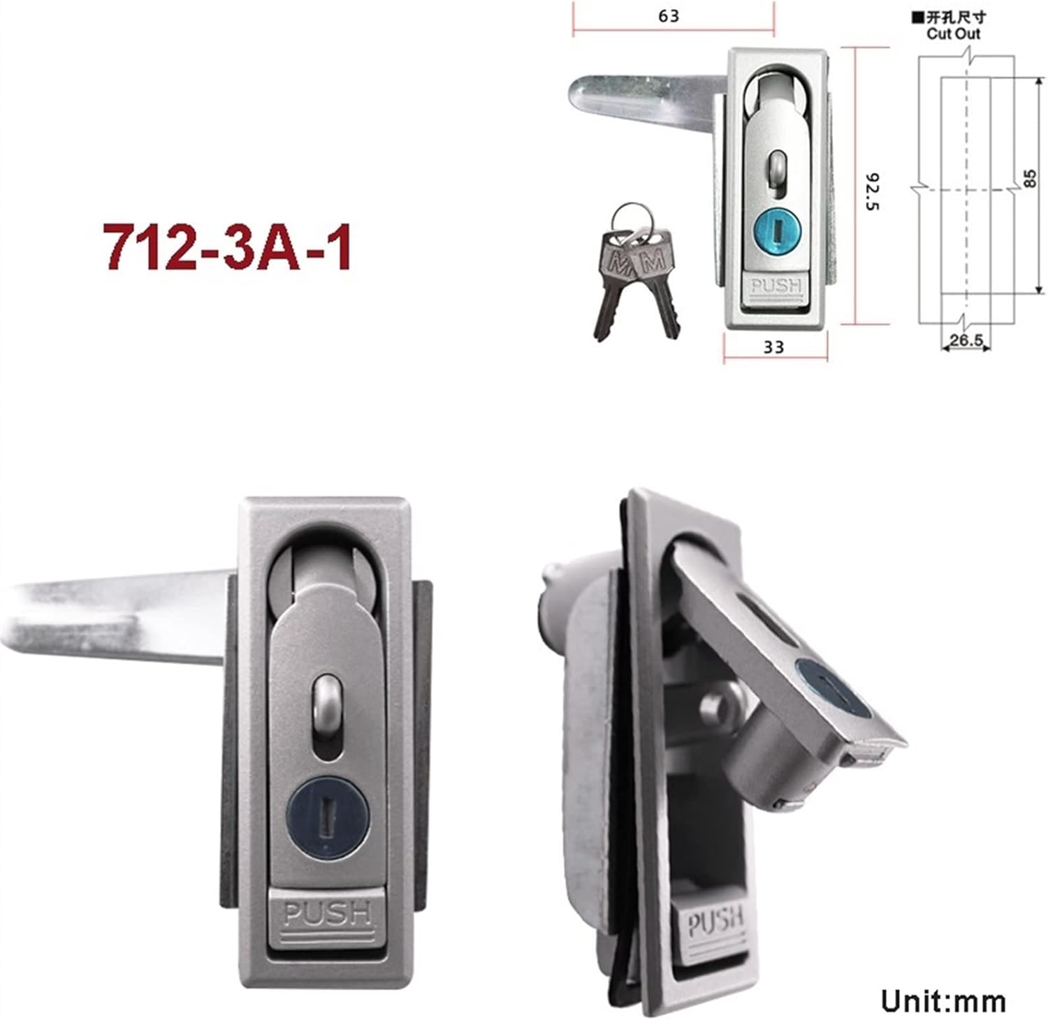 Handle Cabinet Key Lock Zinc Alloy for Bus Truck Car Trunk Electronical Locker Air Box MS213 1Pcs (Color : 712-3A-1)