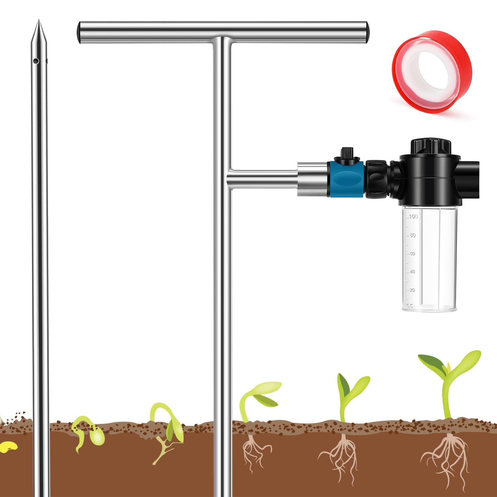 NEWTRY Deep Root Watering Tool, Root Feeder Waterer Irrigator Stainless Steel Tree Watering Spike with Fertilizer Bottle for Plants Trees Shrubs Bushes