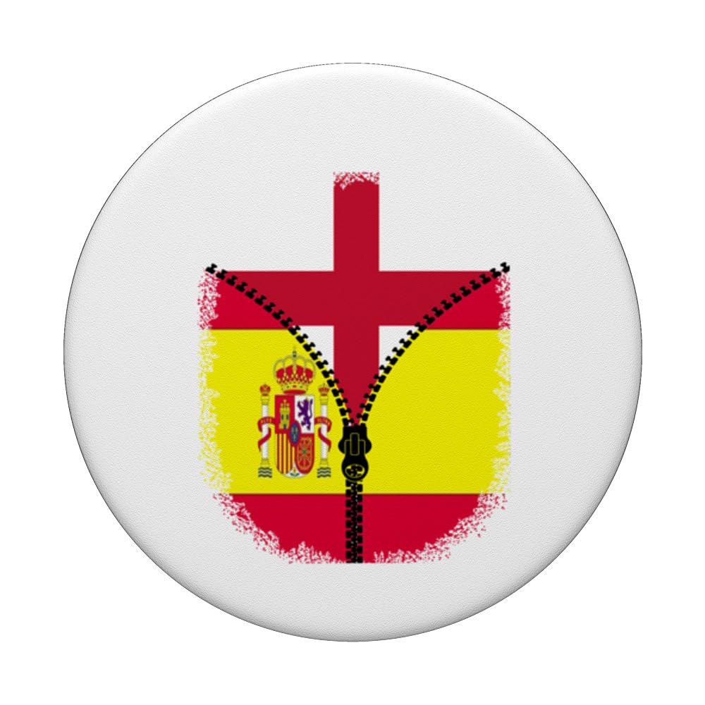 England Spain Flag English Spanish Zipper PopSockets Swappable PopGrip, Black - Image 3