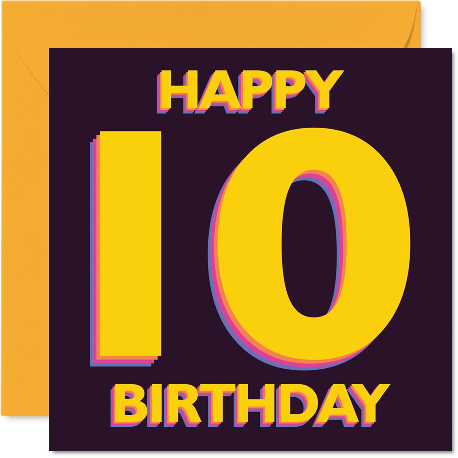 Playful 10th Birthday Card - Bursting with Birthday Joy - Bold Yellow and Purple Number Design - Perfect for Their Big 1st Milestone - 145mm Square, Envelope Included