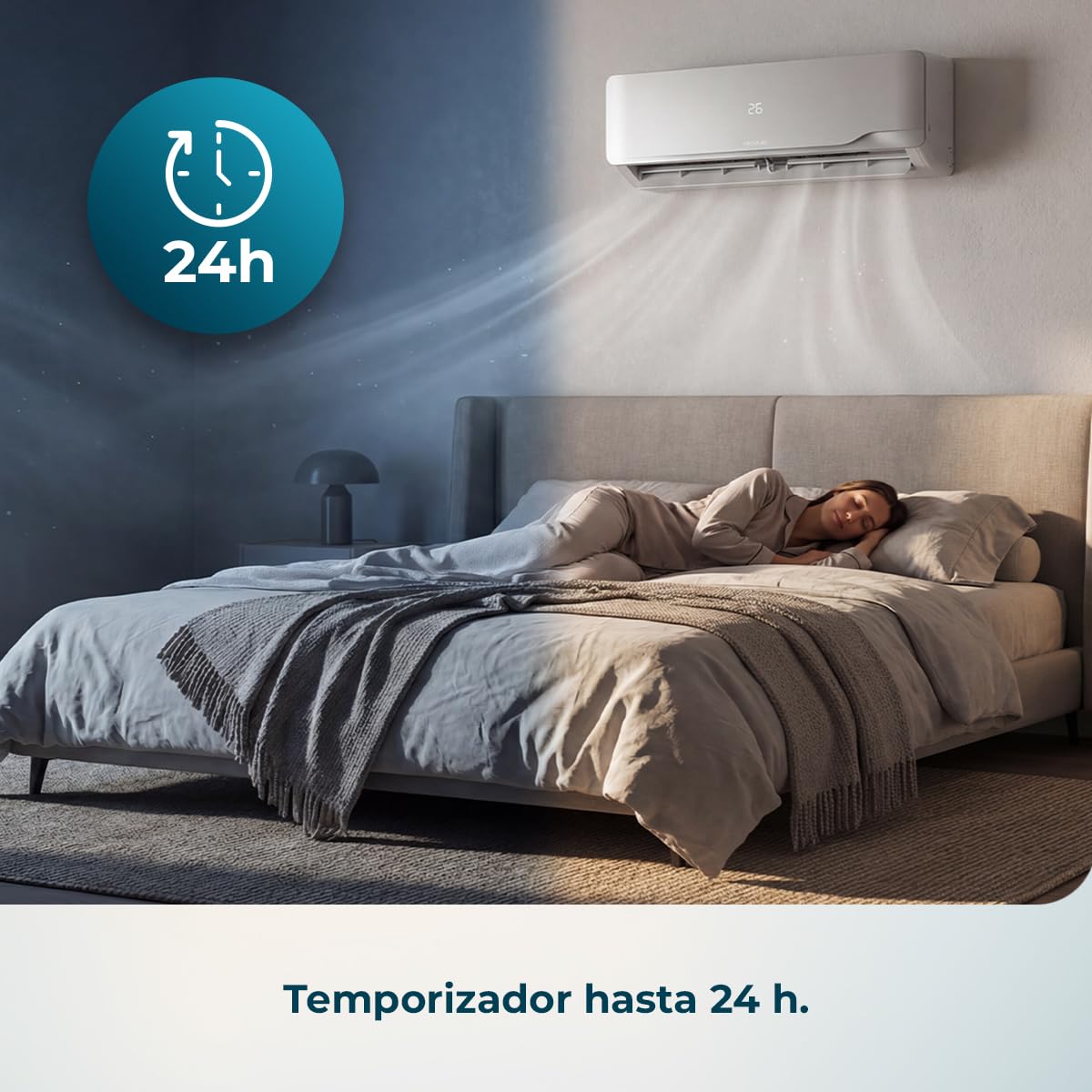 Cecotec Aire Acondicionado Split AirClima 12000 Wind Connected. Inverter, 12000 BTU, Bomba de Calor, 5 Modos, Clase A++; Deshumidificador 21,6 L/día, Pantalla LED, Temporizador 24h, Filtro Lavable