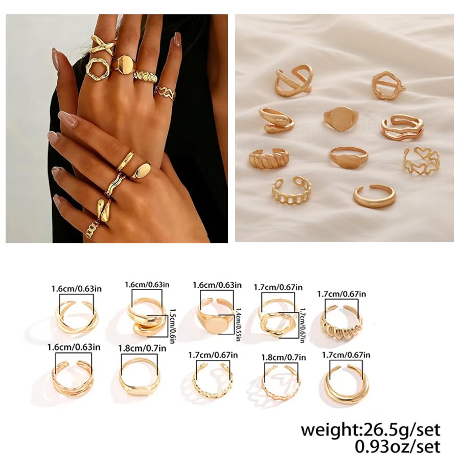 Image of Gold Jewelry Set for Women Gold Plated Chunky Layered Necklace Chain Bracelet Stackable Ring Hoop Earrings Jewelry Accessories Gifts