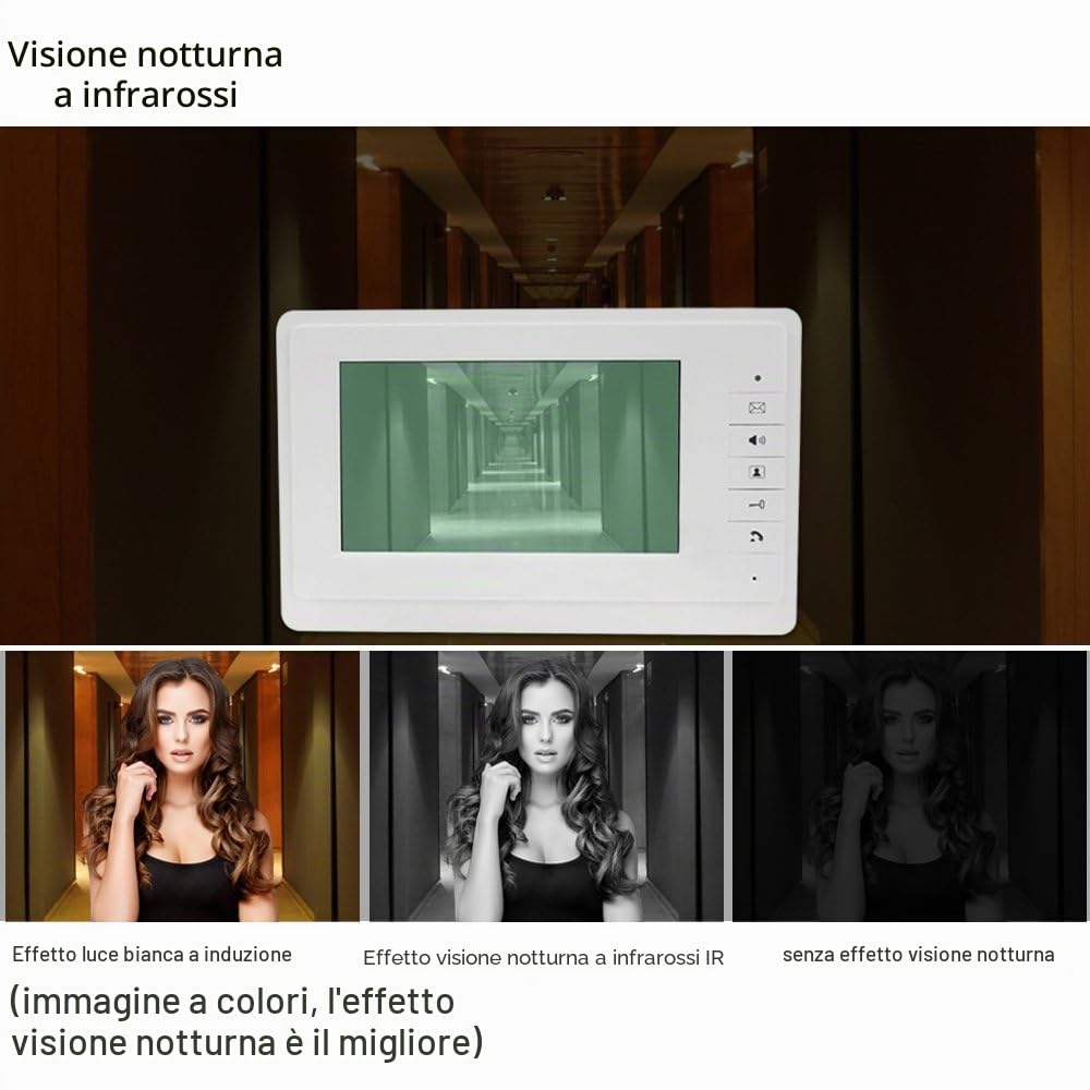 7 '' LCD Color Wired Videocitofono Kit 700TVL IR COMS Visione notturna Telecamera esterna Campanello per multi 2 appartamenti/famiglia/casa Monitor bianchi 100 metri