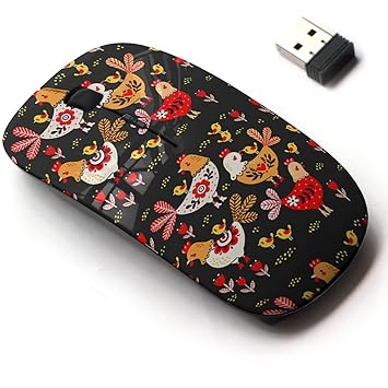 2.4G Wireless Mouse with Cute Pattern Design for All Laptops and Desktops with Nano Receiver - Set Rooster hens Chickens