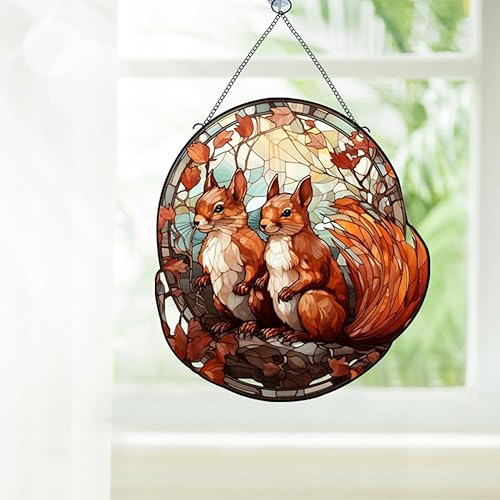Miniatura 5 de ZZHAOYI Adornos acrílicos manchados para colgar ventanas, decoración de ventana de acrílico de ardilla, atrapasoles de animales manchados para el