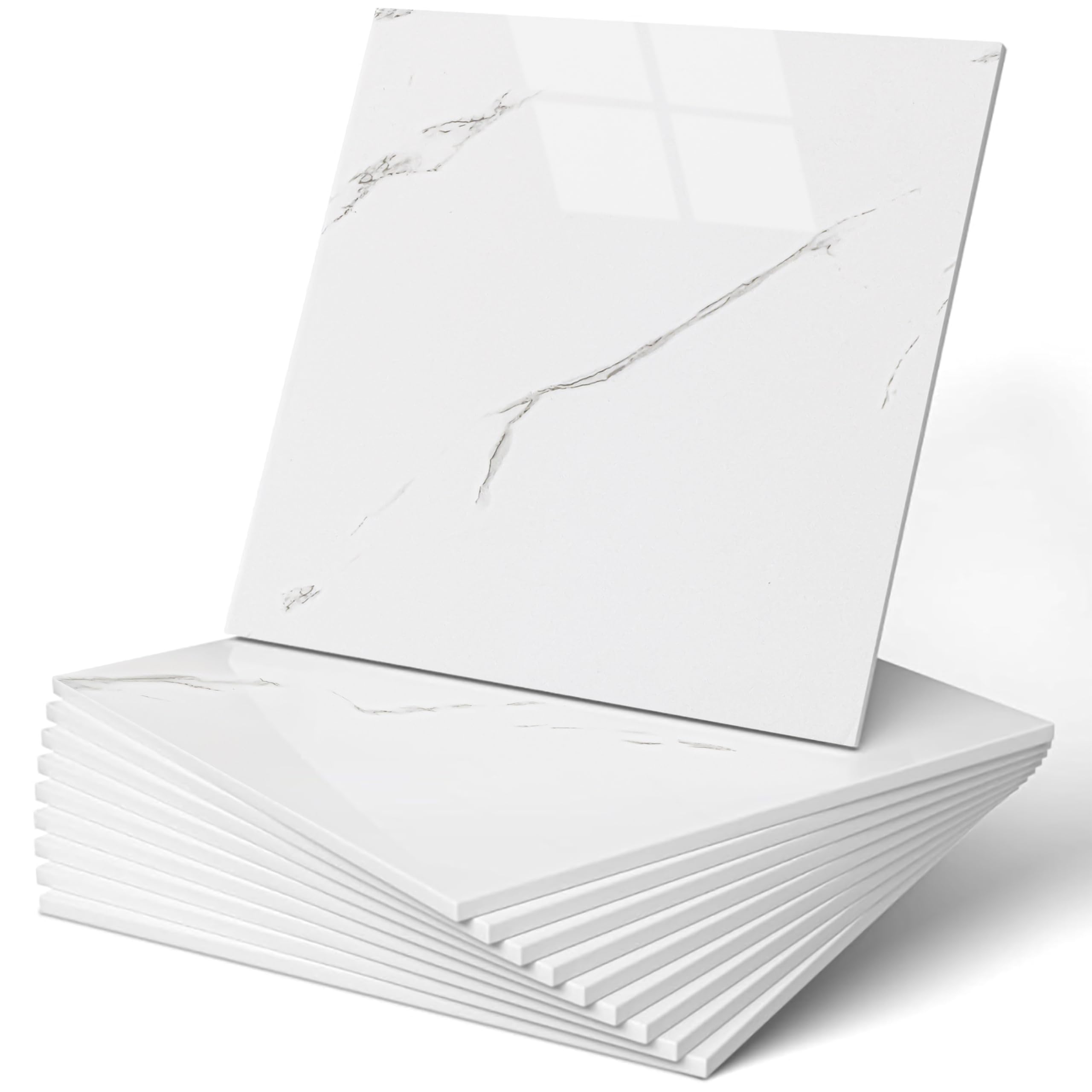 practicalWs 10pcs Marble Peel and Stick Tile for Kitchen Backsplash, 11.8"x11.8" Waterproof White/Gray PVC Wall Tiles for Bathroom Walls, Self Adhesive Shower Panels/Wallpaper for Wall Decor