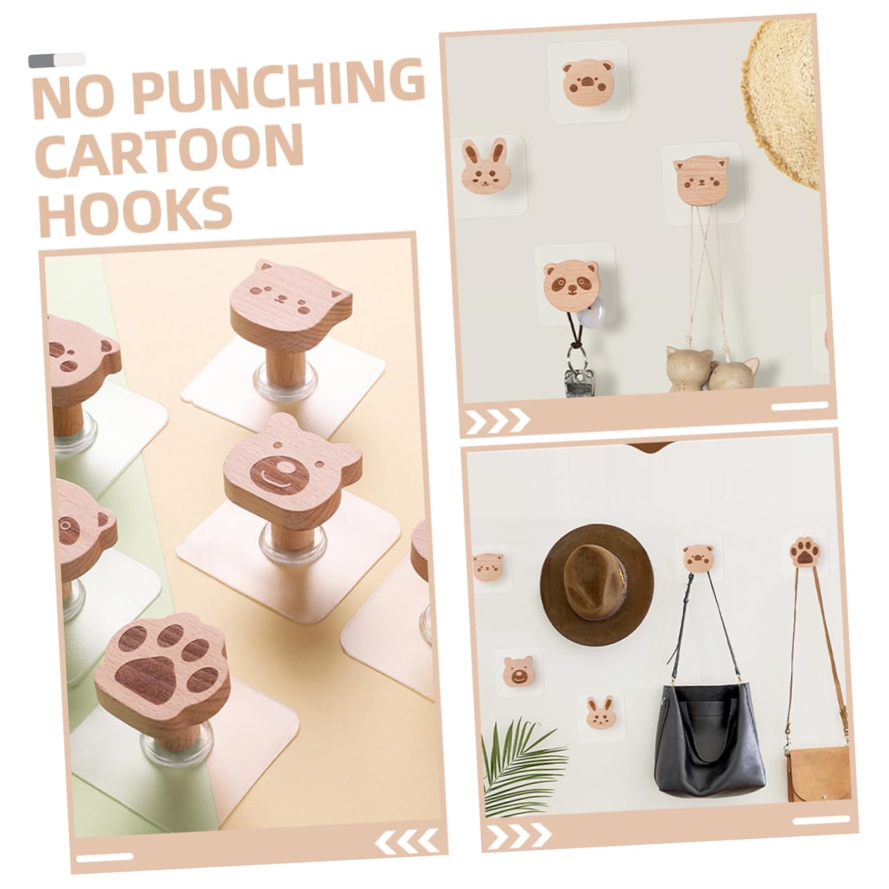 Zerodeko 18piezas Ganchos De Madera Para Pared De Diseño Cartoon Ganchos Adhesivos Para Decoración Infantil Colgadores Para Sombreros y Bufandas Resistente y De Instalar