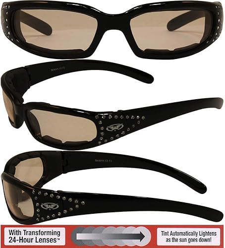 Miniatura 5 de Global Vision Marilyn - Gafas fotocromáticas con 3 diamantes de imitación brillantes, montura negra brillante con lentes transparentes a humo