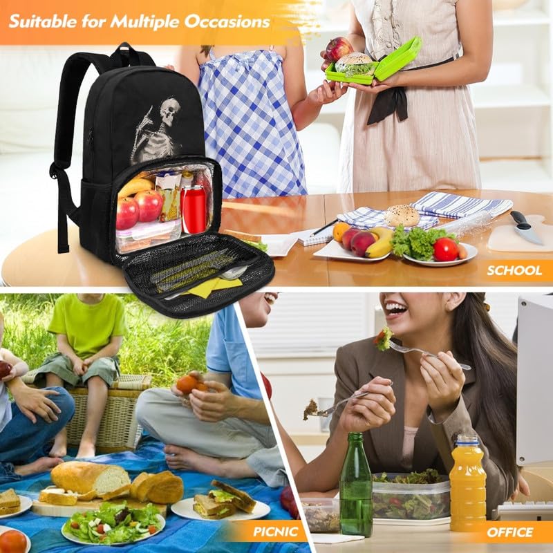 Halloween Skeletons Print Large Travel Backpack for Women Men Funny Black White Skull 17 Inch Insulated Cooler Backpack Gothic Adult Lunch Box Bookbag4