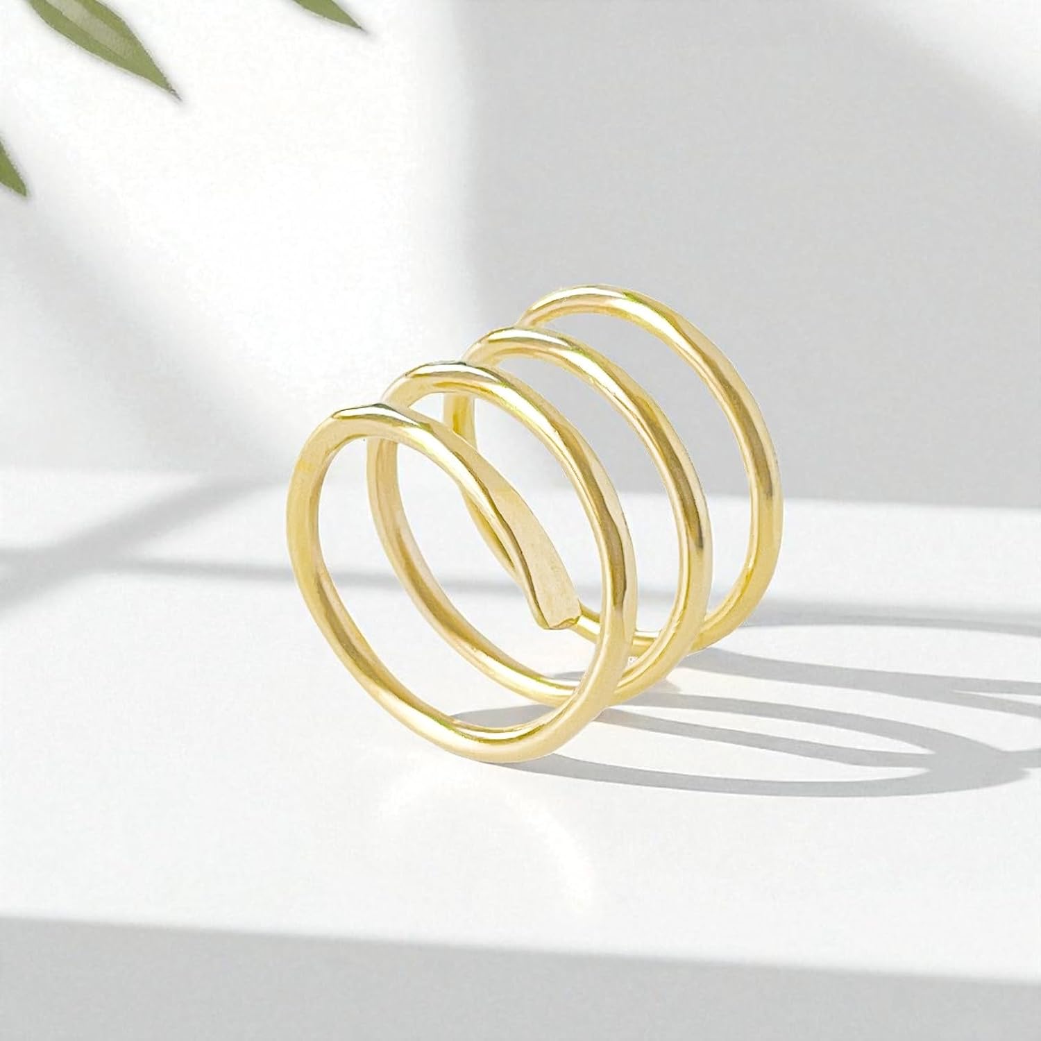 14K Gold Filled Custom Spiral Ring for Women. Wraparound Coil Ring. Modern Trendy Swirl. Hammered 14kt Yellow Gold Filled Stacking Rings. Artisan Custom Made Personalized Statement Open Ring - Image 2