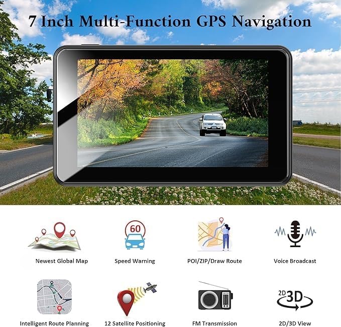 2026 PRO 7'' GPS Navigator for Car Truck RV - Lastest North South America Maps,Free Lifetime Updates,Touchscreen Navigation System, Speed & Red Light Warning, Turn-by-Turn Voice Guidance, for All Cars