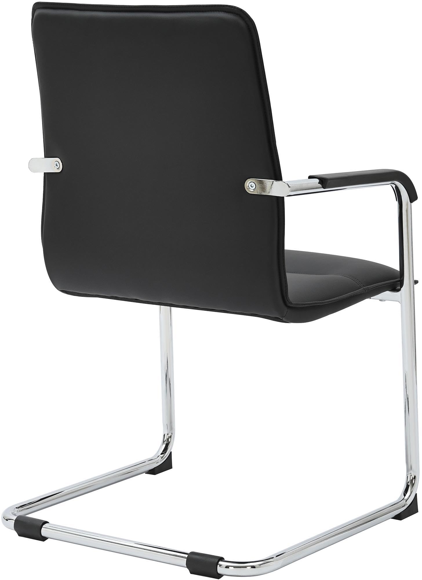 CLP Sillas Cantilever Juego de 2 con Reposabrazos Seattle, Sillas de Comedor Modernas Tapizadas con Cuero Sintético, Negro