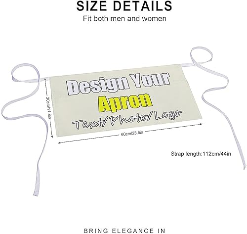 Miniatura 2 de Delantal de cintura personalizado con 3 bolsillos, añade tu nombre de foto, delantales cortos para camarero