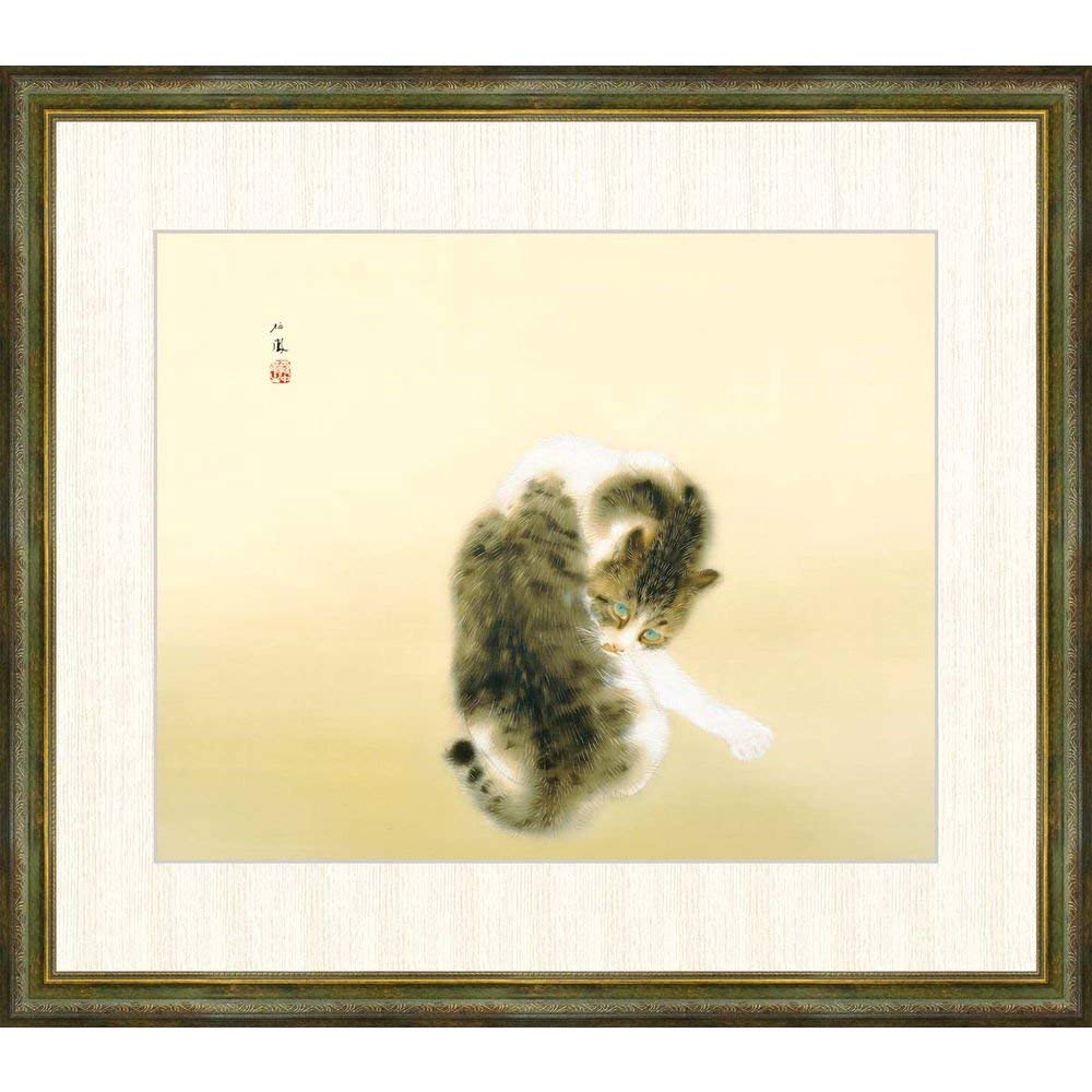絵画 。壁掛け絵☆【猫ちゃんが丁寧に守ってくれる胡蝶蘭がもたらす幸せ】 絵画 。壁掛け絵☆【猫ちゃんが丁寧に守ってくれる胡蝶蘭が