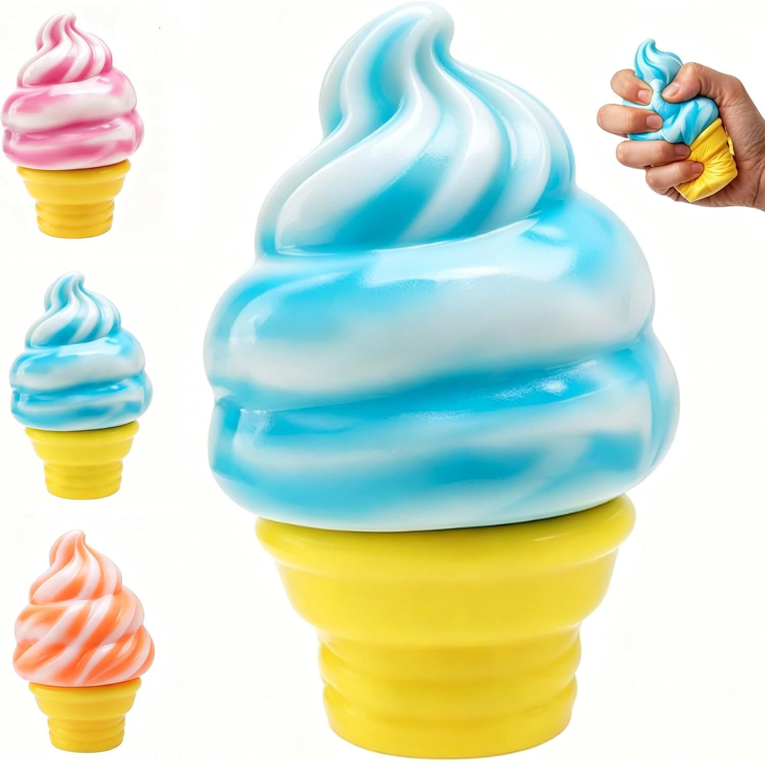 Ice Cream Squeeze Squishy, Ice Cream Cone Squishy, Slow Rise Sensory Fidget Toy, Easter Basket Stuffers Party Favors Summer Sensory Stress Relief, Kawaii Dessert (Blue)