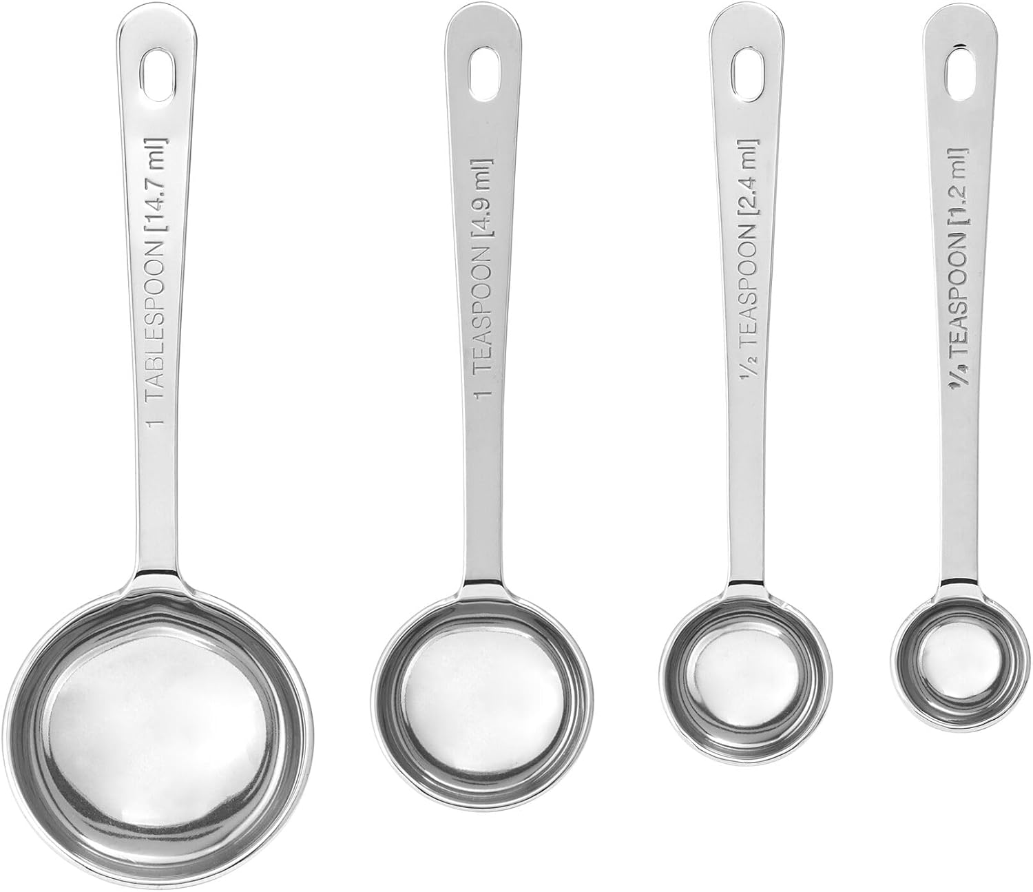 Amco Stainless Steel Measuring Spoons (Set of 4) - 1/4 Tsp, 1/2 Tsp, 1 Tsp, 1 Tbsp - Durable Kitchen Utensils with Engraved Labels - Nesting & Easy Storage, Non-Toxic Kitchenware Dishwasher Safe