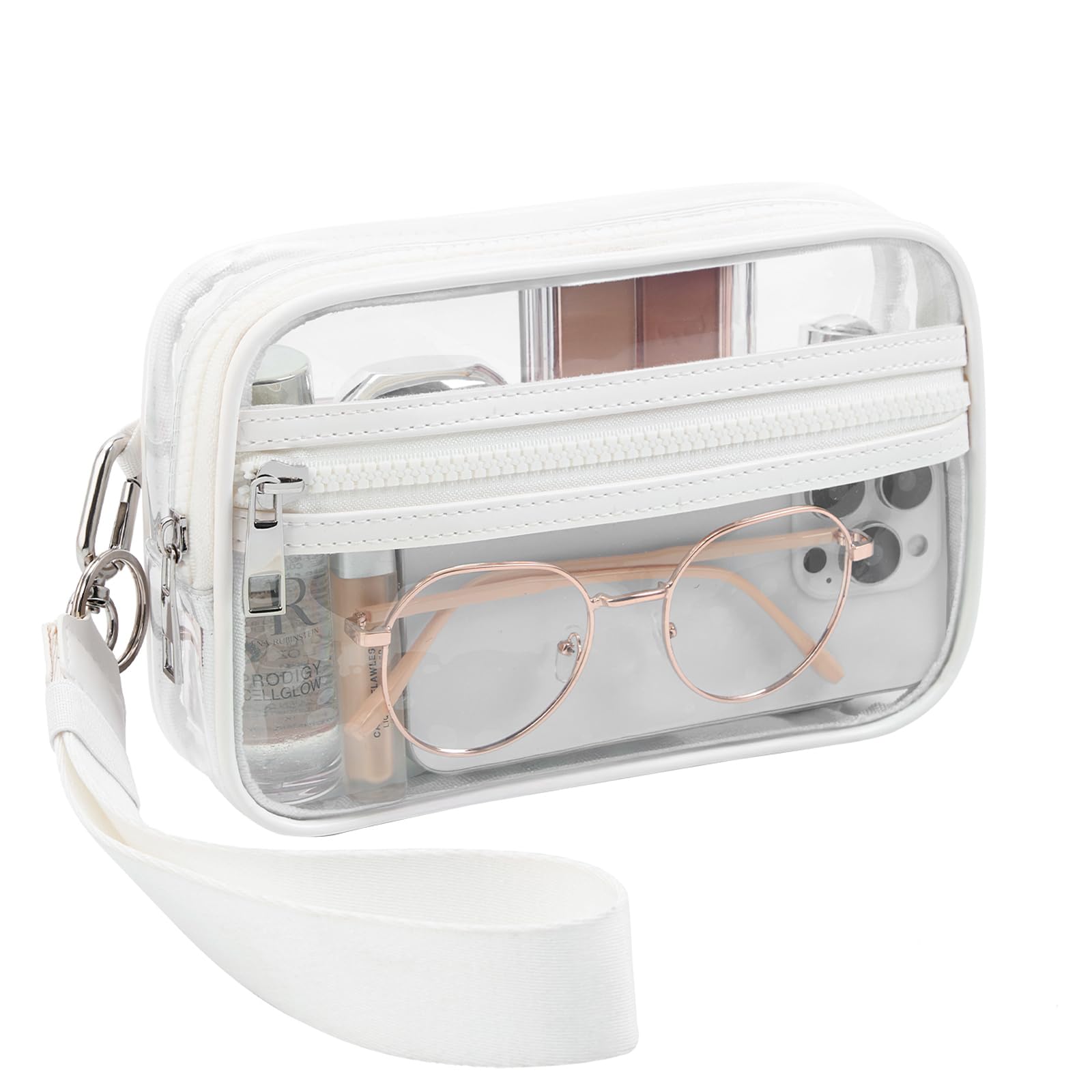 JANTHYE Clear Wristlet Stadium Approved Clear Bag Wallet Transparent Purse for Concerts Sports Events (White)