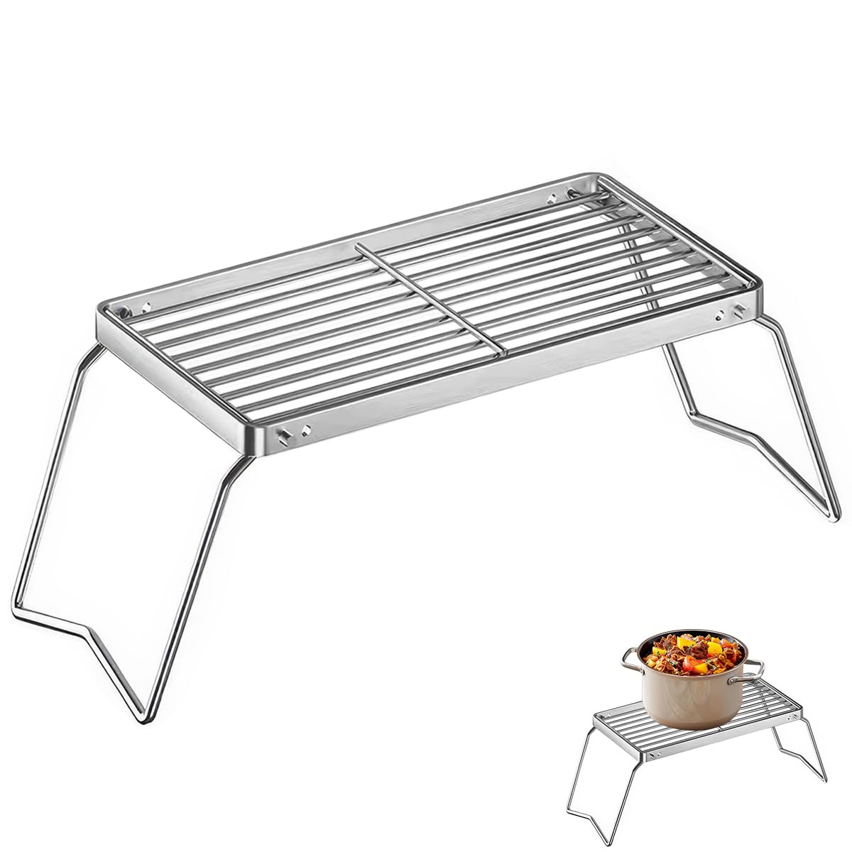 Składany ruszt do grillowania 30 x 16 cm, przenośny grill ogniskowy, ruszt do grillowania na świeżym powietrzu, ruszt do grillowania na świeżym powietrzu, do postawienia na świeżym powietrzu, na