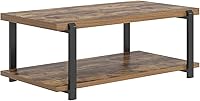 Vista 9 de FOLUBAN Modern Coffee Table, Rustic Wood Center Table with Storage for Living Room, Industrial Rectangle 2 Tier Low Cocktail Tea Table, Rustic Brown