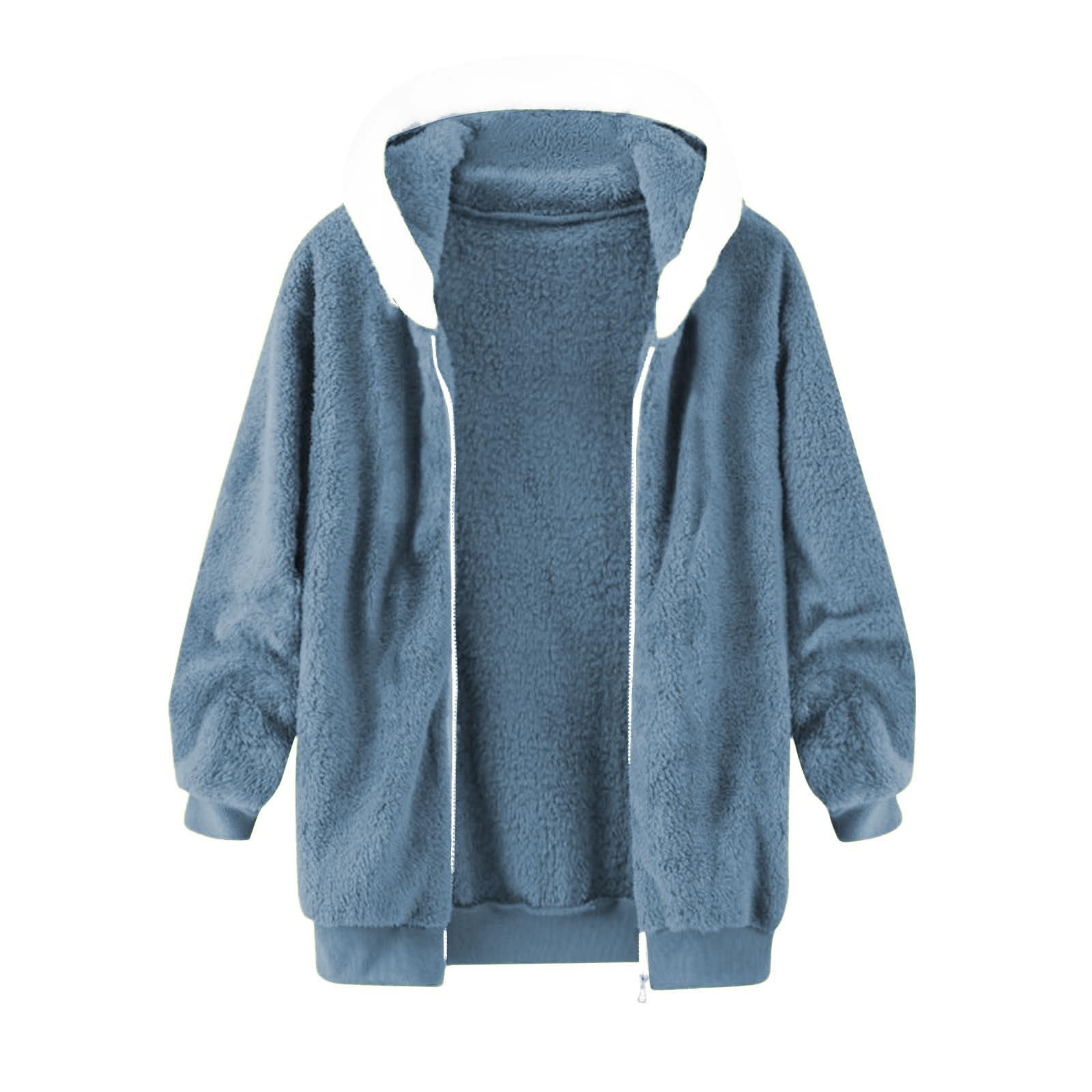 Muscularfit Fuzzy Sherpa-Jacke für Herren, Fleece, langärmelig, durchgehender Reißverschluss, lässig, warm, Winterjacke, Mäntel, Outdoor-Mode, #F23-Blau, XX-Large