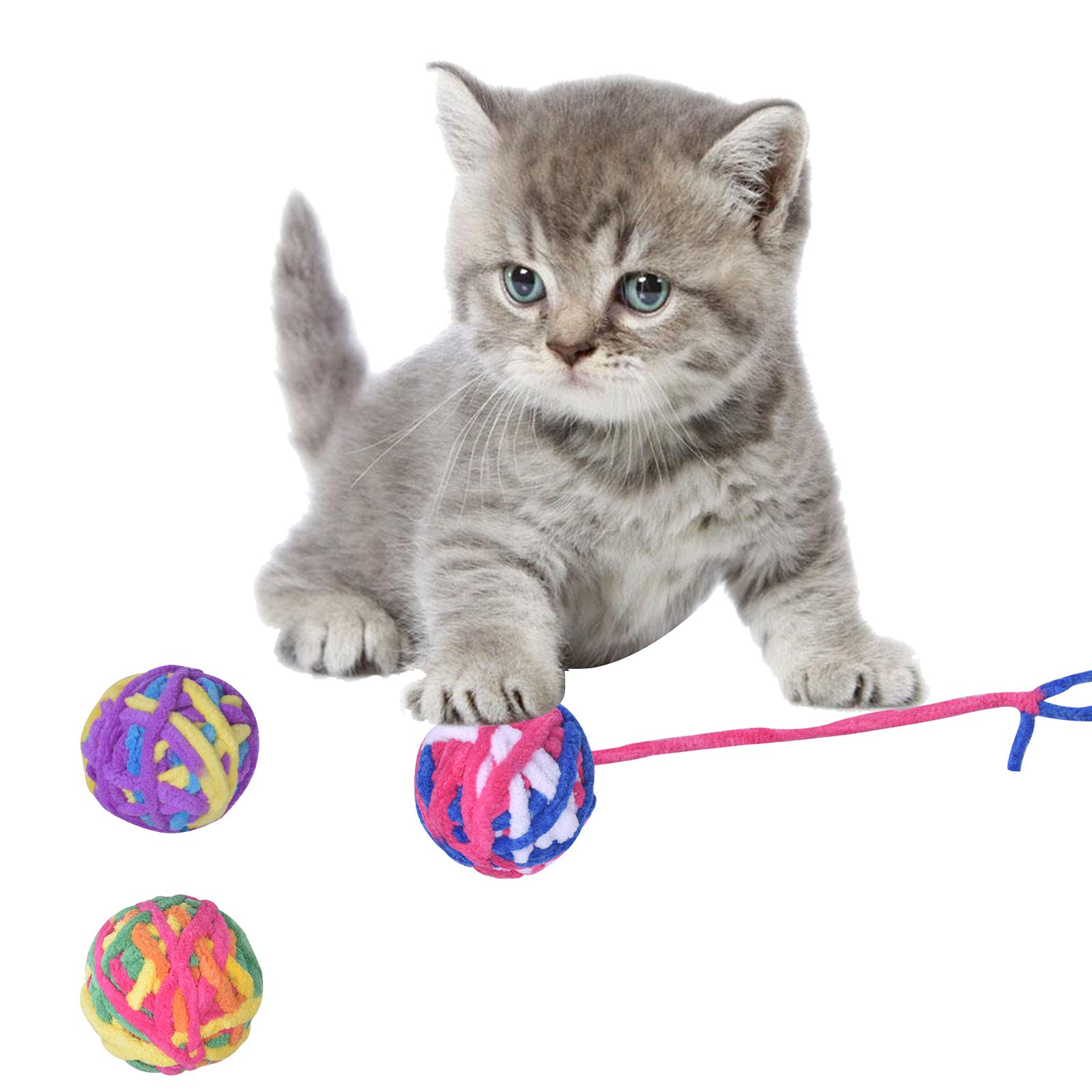 3 Stück Katzenspielzeug Wollball Lustige Katzenglocke Ball Bunte Wollgarnbälle mit Seil Haustier Katze Kaukugel Kratzspielzeug für Katzen Kätzchen Haustier Interaktives Spielspielzeug