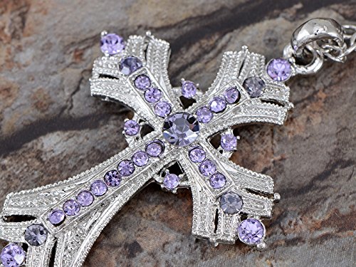 Image of Alilang Silvery Tone Religious Cross Pendant Necklace w /Aquamarine Blue Or Clear Crystal Rhinestones
