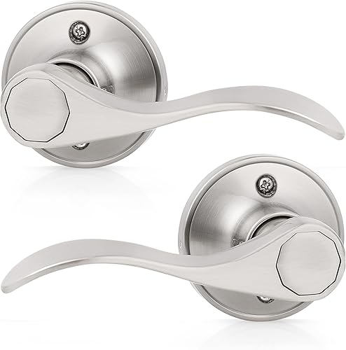 Probrico - Paquete de 2 manijas de puerta decorativas para puertas con apertura a la izquierda y derecha, estilo ondulado, con acabado de níquel