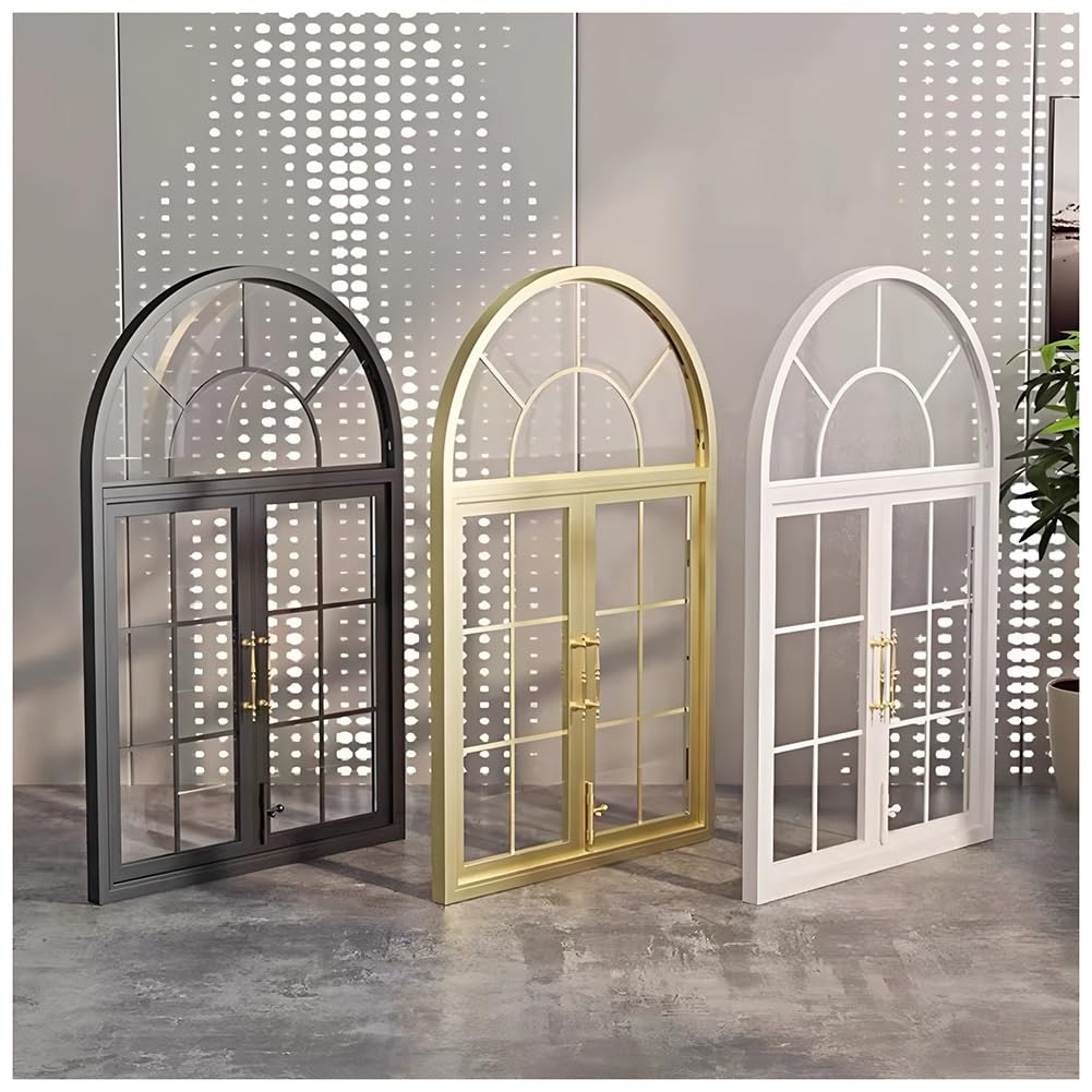 Ventanas Francesas De Hierro Forjado Con Arco Y Cristal, Ventanas Abatibles Curvas Empotradas Para Separar Ambientes, Ideales Para Comedor, Loft Y Dormitorio.(Blanco,70x100 cm)