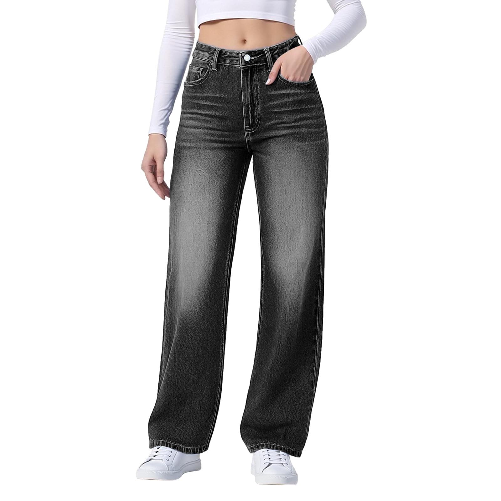 Generisch Barrel Damen Jeans Stretch Jeanshose High Waist - Baggy Jeans,Business Damenjeans Mit Weitem Bein,Shaping Mit Stretch-Anteil, Straight Fit,Übergröße,Mit Taschen