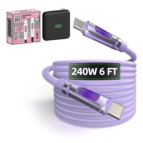 Miniatura 16 de MFish Cable de carga rápida 4 en 1 con funda, cargador rápido PD 3.1 máximo de 6.6 pies, 240 W, USB-A/USB-C a USB-C/Lightning, compatible con Negro