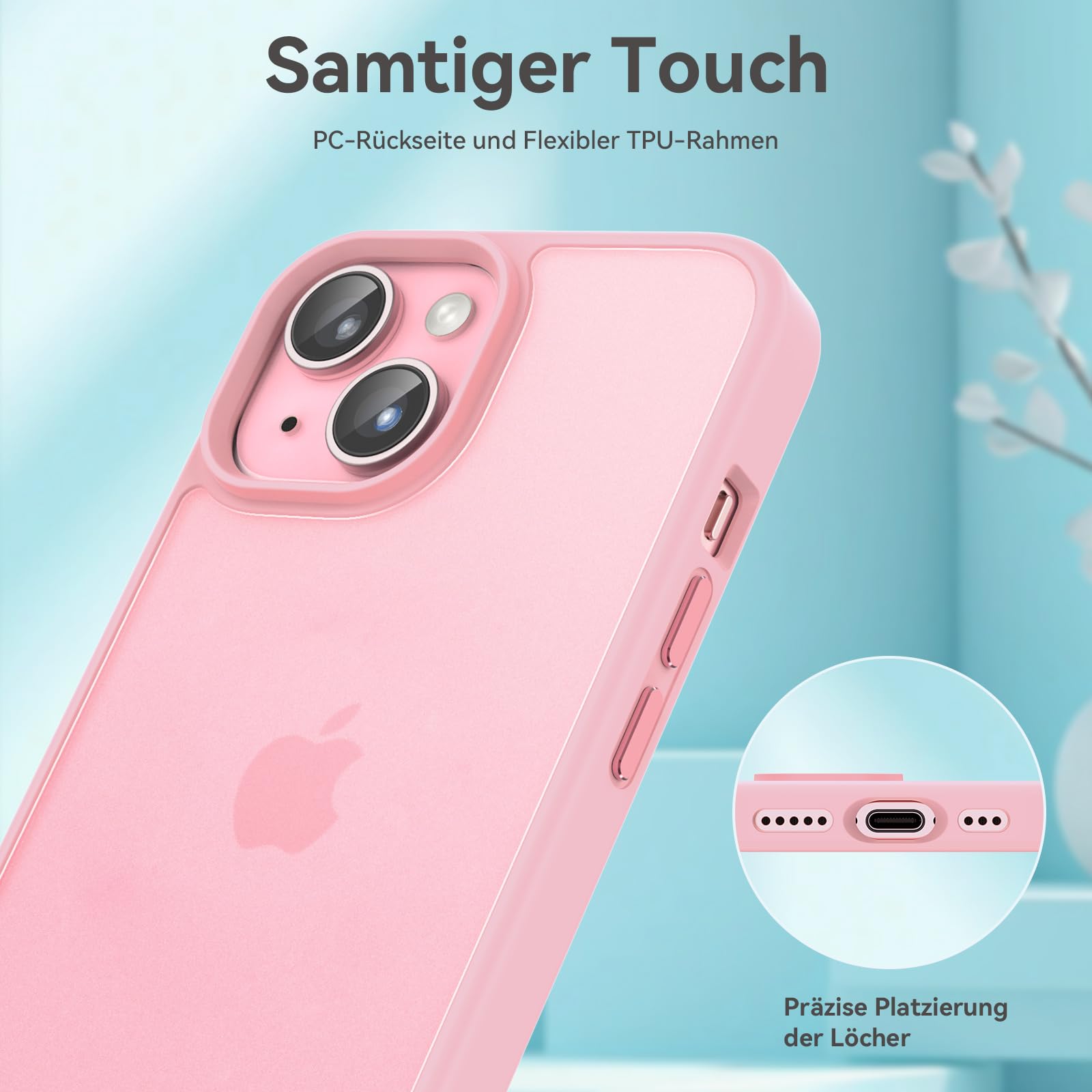 Opkiegrn Cover per iPhone 16e / 15/14 / 13, Antigraffio Antiurto Anti Ingiallimento Antishock Anticaduta Grado Militare Potettiva, Slim Trasparente HD Custodia per iPhone 16e / 15/14 / 13, Rosa Calda