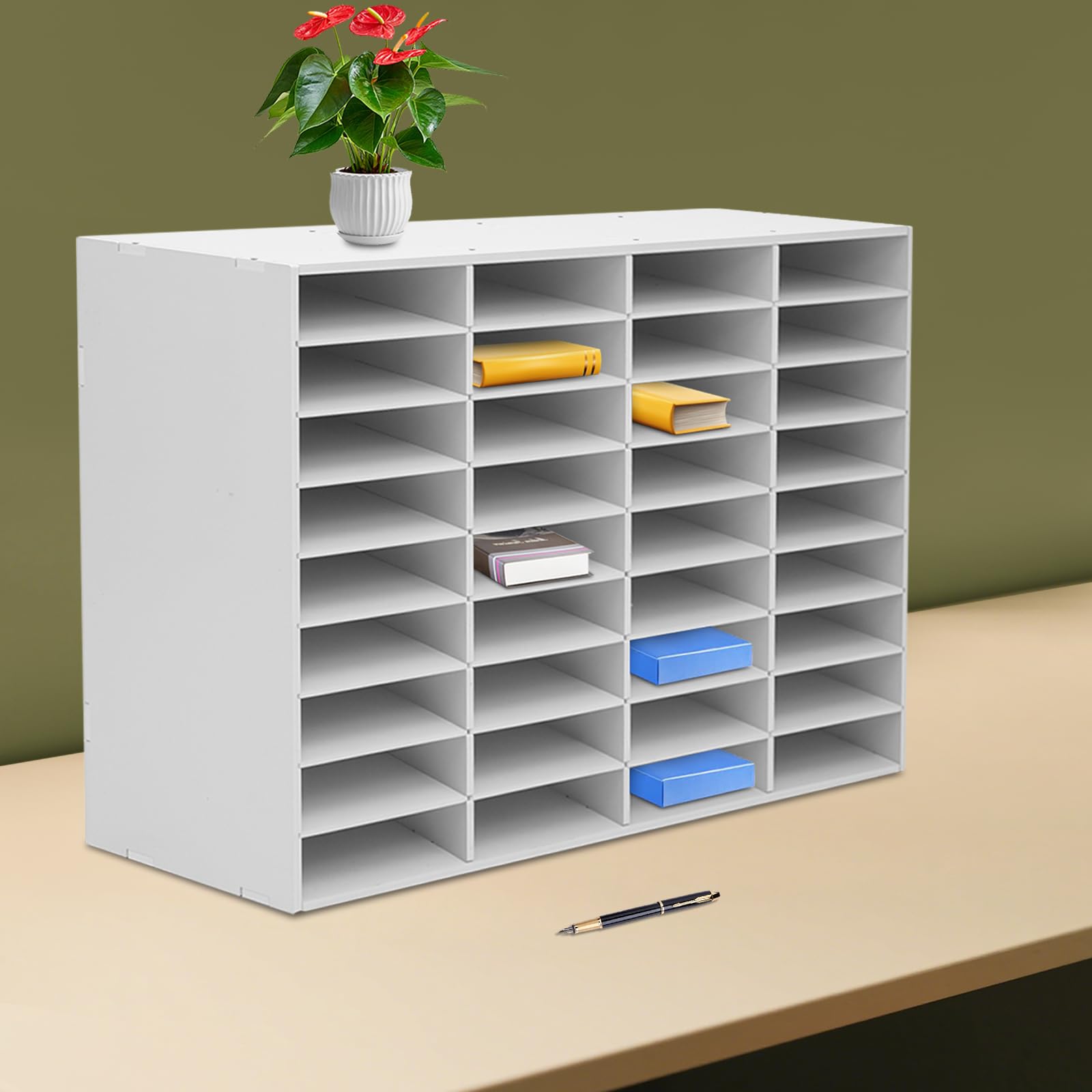 Organizer per letteratura a 36 scomparti, in PVC, portadocumenti e portalettere per formato A4, stabile organizer da scrivania con portata di 80 kg, per ufficio e scuola (100 x 30 x 61 cm)