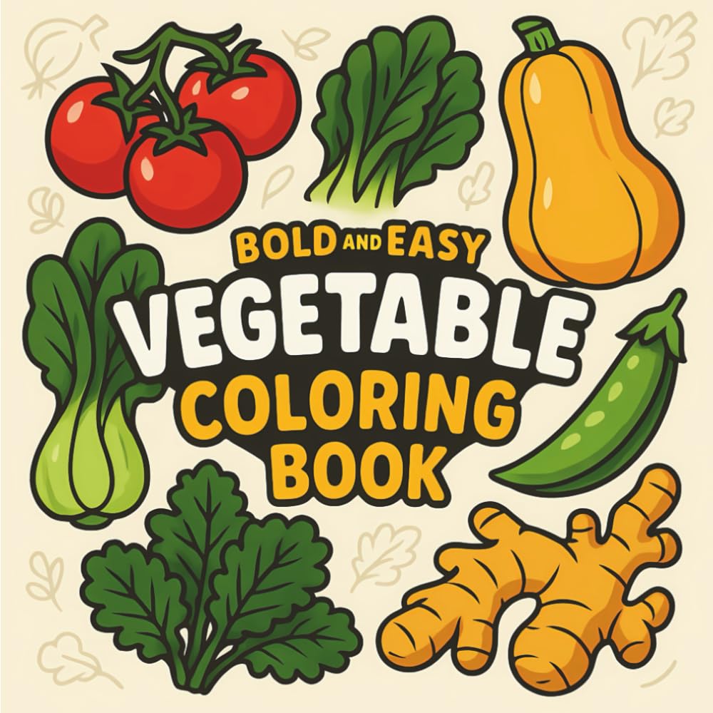 Bold & Easy Vegetable Coloring Book: 55 Beginner Designs for All Ages, Fun and Relaxing with Big Simple Designs of Corn, Carrots, Mushrooms, Tomatoes & More (Big & Bold Foodie Fun)