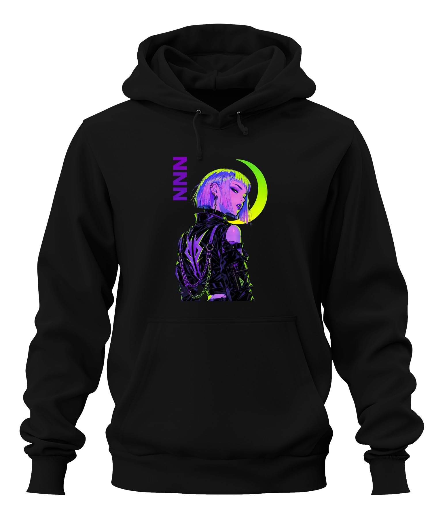 NNN Cyberpunk Anime Dziewczęca Japonia Y2K bluza z kapturem | Synthwave Vaporwave Futurismus No Nut Nout November Manga Streetwear Harajuku Fioletowy Zielony Piercing Cosplay Pomysł na