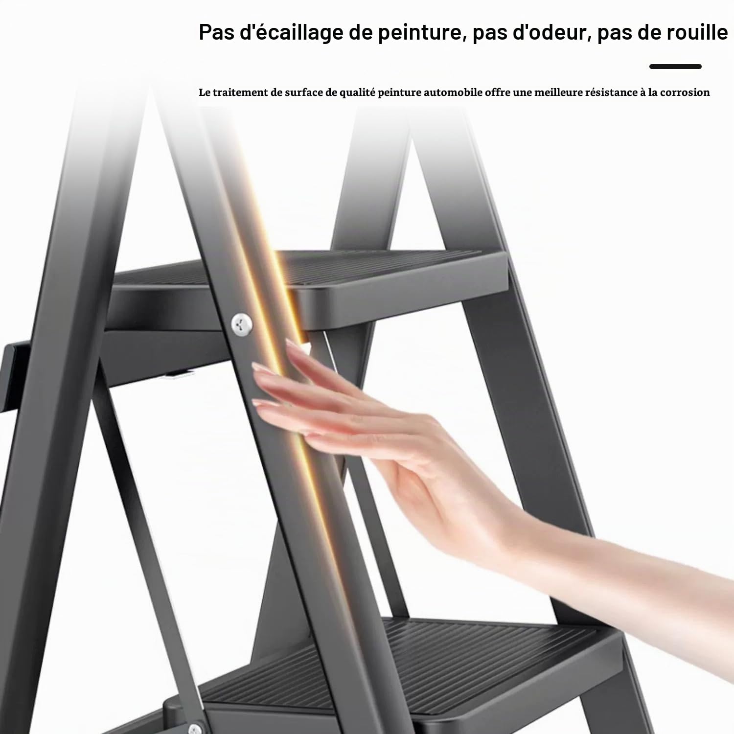 K IKIDO-Escabeau 5 marches-Pliant avec Pédale Antidérapante-chargé 150KG-En Acier-Noir