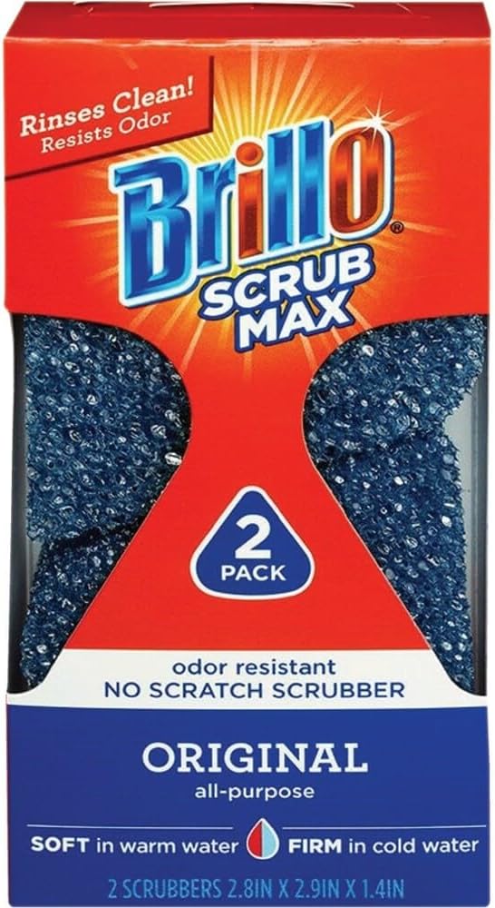 Brillo | Scrub Max Heat Activated | Strong, Long Lasting Sponge | 1 Pack (2ct) (All Purpose)
